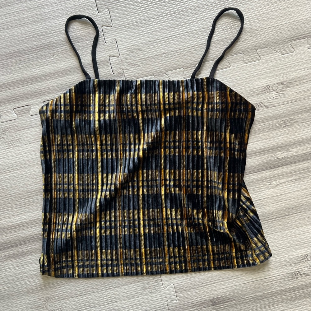 Madewell Plaid Black and Yellow Women's Crop Top XS